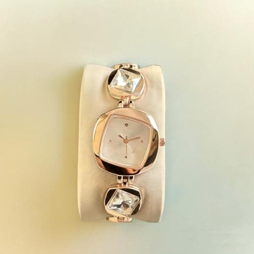 styledose Luxury Dial in Square case with Ston Studded brecelet Strap Quartz Analogue Wrist Watches for Women's & Girls&Miss&Ladies (Rosegold (White)) 2