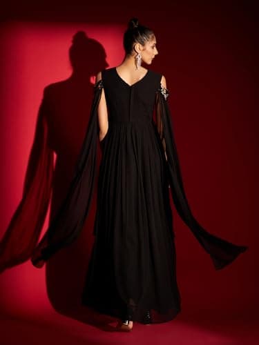 madhuram textiles Women's Georgette Traditional Ethnic With Sequance Embroidery Work Long Maxi Gown(M-2443 Black_X-Large) 2