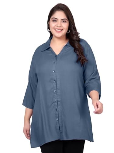 Indietoga Women's Plus Size Casual Rayon Longline Shirt (P10001563_Grey Solid_7XL)