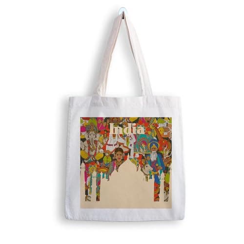 THE QUIRKY HOME Tote Bag for Women with zip, Aesthetic Canvas tote bag for college girls, office, stylish and reusable - India Theme - D No - 223