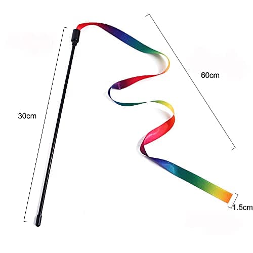 Qpets® 2 Pcs Cat Rainbow Wand Toys,Satin & Elastic Teaser for Kittens & Adult Cats - Indoor Exercise, Fun Games, Stress Relief 2