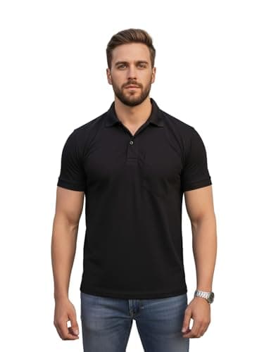 SMAN Men's Polo T-Shirt Regular Fit Half Sleeves with Pocket and Bottom Neck Collar for Casual and Daily Use. |(4XL, Black)