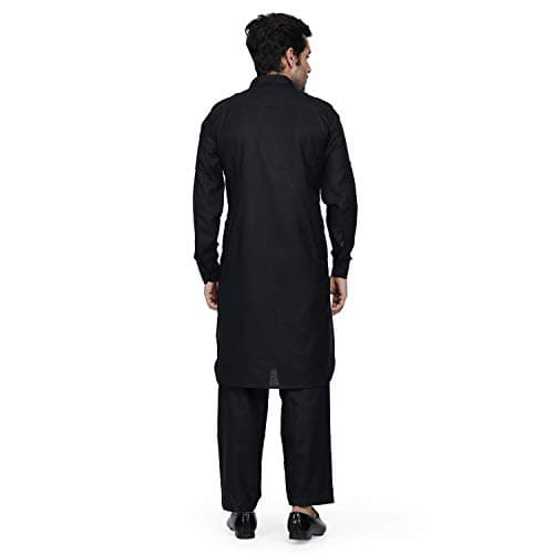 Royal Kurta Men's Light Cotton Pathani Kurta Pyjama Black 42 5