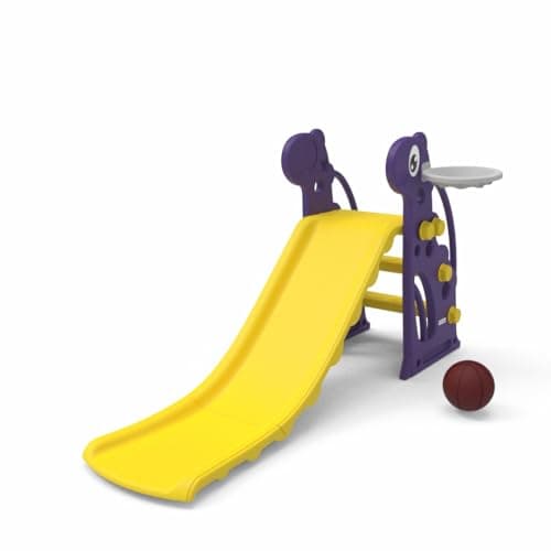 Amazon Brand - Solimo Modern Super Slide with Basketball for Indoor & Outdoor Use | Safe & Fun | Ideal for Boys & Girls | Toy for Kids | Easy Assembly | Suitable for Age 24M-4Y, Multicolor