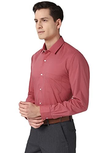 Peter England Men's Cotton Solid Regular Fit Shirt (PESFONUBM17140_Red 40) 2