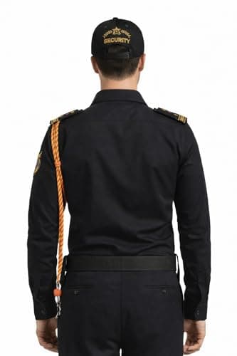Security Guard Uniform Shirt for Men, Black Full Sleeve with Gold Embroidered Patches, Belt and Cap Included, Professional Costume (IN, Alpha, XL, Regular) 2