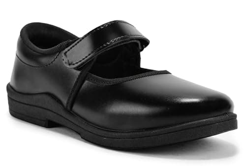 LUXEZA Girls Ballerina School Shoes | Black & White Uniform Shoes | Adjustable Hook & Loop Velcroo Closure | Memory Foam Cushion & Anti-Bacterial Technology | Lightweight, Comfortable, Durable & Anti-