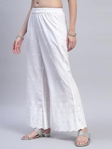 SHOPPING QUEEN Women's Cotton Embroidered Chikankari Palazzo (A685_White5_4XL) 3