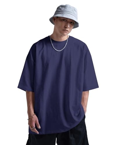 Oversized Fit T-Shirt for Men (Cotton) (in, Numeric, 40, Mid Night Blue)
