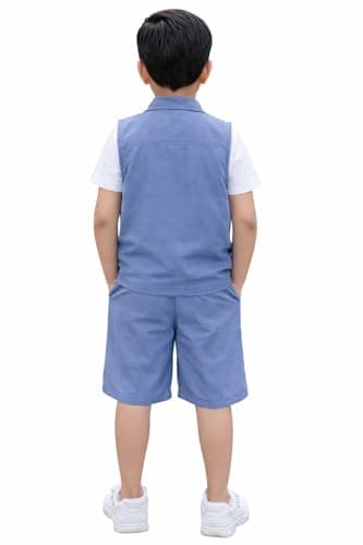 3BROS Kids Cotton Shirt Shorts Set for Boys Kids Clothing/Boys Clothing Set (Party/Festive) Wear (Blue, 2-3 Years) 4
