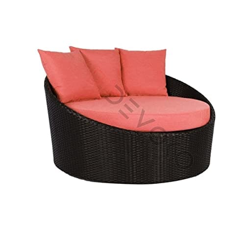 DEVOKO Outdoor Wicker Patio Daybed with Round Glass Top Coffee Table Weather-Resistant Furniture for Poolside, Garden,Balcony(Black & Red) 3