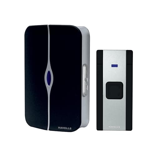 Havells Tango Wireless Digital Doorbell (White & Black), 25 Chime Melodies, 3 Volume Levels, 100m 433.92MHz Open Air Receiver and Transmitter Range,Loved by Users for LED Stylish and Superb Longevity