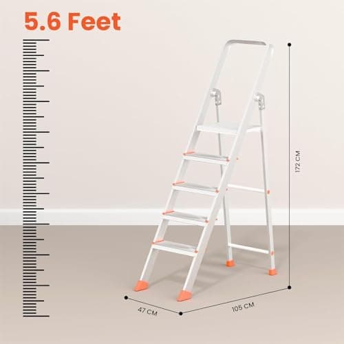 LALCO 5 Step Foldable Aluminum Step Ladder with Anti-Slip Steps & Rubber Feet | Heavy-Duty Portable Ladder for Home, Kitchen, Office & Indoor Use (5 Steps) 3