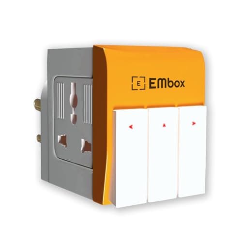 EMBOX 3 Pin Multi Plug Adapter with Individual Switch 3 Pin Plug Socket Safety Shutter Spike Buster Fuse Protected Adapter 3 Way Plug Extension for Home Office Travel-5A-250V, Pack of 1 Orange