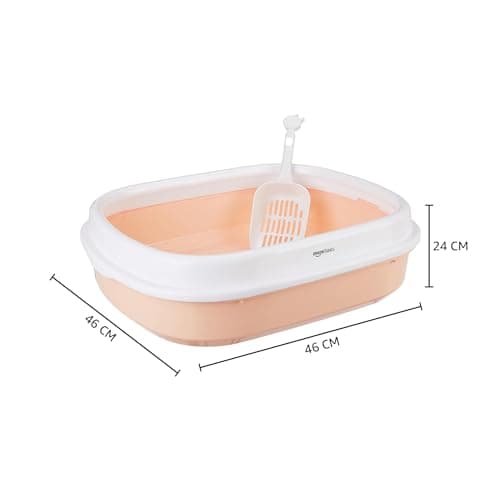 Amazon Basics Cat Litter Box Tray with Free Scooper | Semi Closed Design and Durable Quality | Suitable for All Adult Cats & Kittens, Pink 4