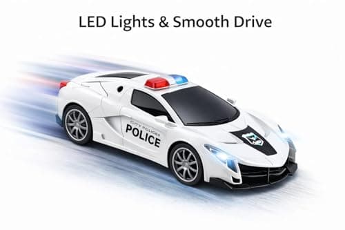 VU Toys Remote Control Police Car for Kids (4+ Years) Includes USB Pin Charging Cable – (White) High-Speed Rechargeable RC Car with LED Lights & Music | 2.4GHz Remote, Anti Skid Rubber Tires 3