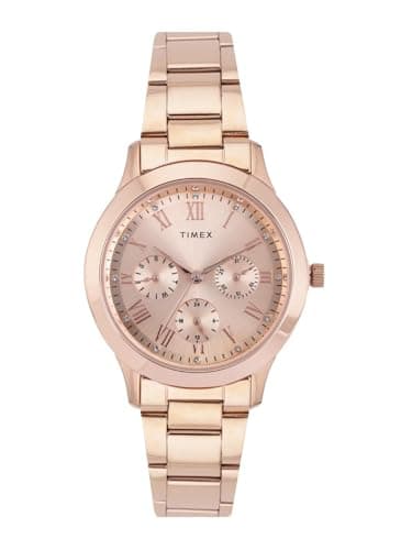 TIMEX Analog Watch for Women with Rose Gold Round Dial & Rose Gold Stainless Steel Bracelet Band Water Resistant Women's Wrist Watches - TW000Q810