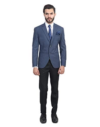MANQ Men's Slim Fit Single Breasted Blazer (BL-101-40-Mustard Blue_Blue_40) 5