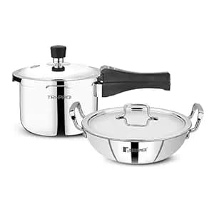 Bergner Tripro 3 Pcs Triply Cookware Set of 3L Outer Lid Pressure Cooker and 24cm (3L) Kadai with Lid, Less Oil Use, Healthy Cooking, Even and Faster Heating, Triply Set, Induction and Gas Stove Ready