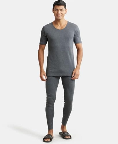 Jockey 2400 Men's Super Combed Cotton Rich Half Sleeved Thermal Undershirt with Stay Warm Technology_Charcoal Melange_M 4