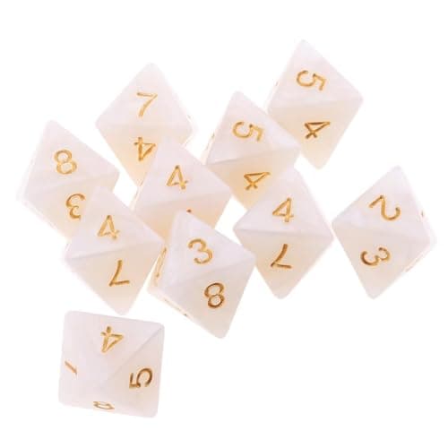 UJEAVETTE 10pieces 8 Sided Dice D8 Polyhedral Dice for Dungeons and Dragons Party Table Games White