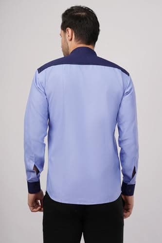 HPCL Hindustan Petroleum Men’s Full Sleeve Uniform Shirt | Light Blue & Navy Blue Poly-Cotton Workwear with Mandarin Collar & Logo Patch (in, Alpha, XL, Regular) 4