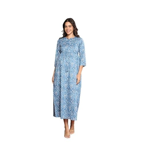 MomToBe Women's Cotton Maternity Dress with Zippers for Nursing Pre and Post Pregnancy (in, Alpha, L, Regular, Cornflower Blue)