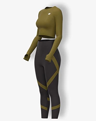Sfytt Women's Activewear Crop Top, Long Sleeve with Thumbholes, Performance Gym Workout Top, Athletic Yoga Top, Olive, X-Small 5