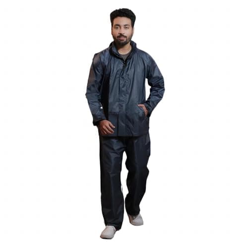 Duckback Men's Raincoat Pant Style Waterproof Rainsuit with Jacket (NAVY, XL)