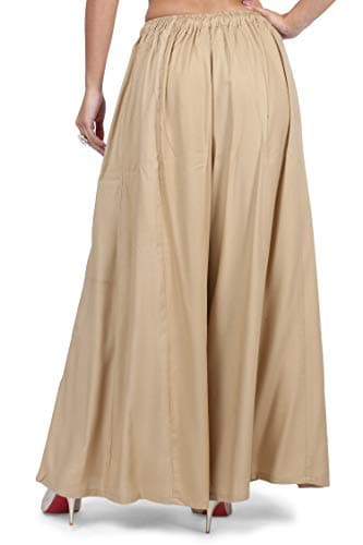 3wish Women Mid Rise Rayon Flared Palazzo Pants (From Ayesha Creations) Loose-Fit Trousers - Plazo Stylish Latest - 5Xl Beige Colour Skirt Palazo Parallel Pants 3