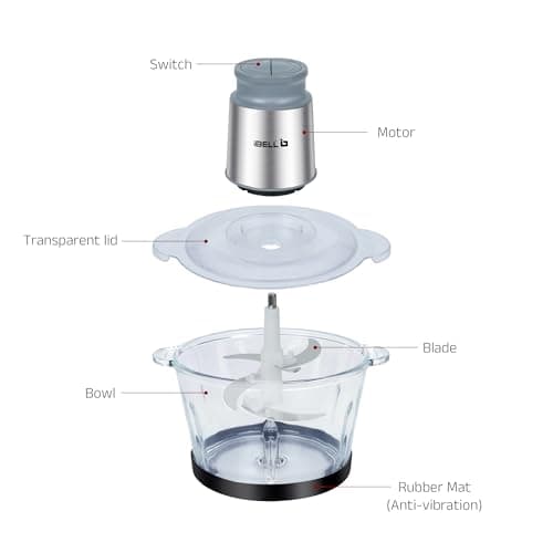 IBELL MT200GPRO Electric Chopper with 2-Yr Warranty, 700W Powerful Motor, 2L Glass Bowl, Multipurpose for Meat, Vegetables, Fruits & Nuts, Includes Garlic Peeler & Egg Whisker (Silver) 5