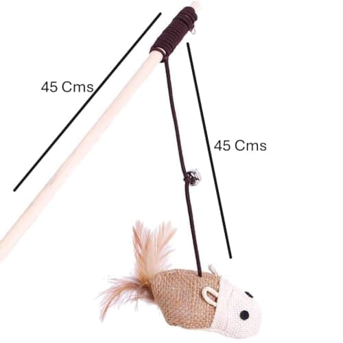 The Pets Company Interactive Cat Dangler Toy Stick with Bell & Feather Tail – Mouse Teaser Wand for Cats – Natural Jute, Exercise & Hunting Play – for Kittens & Adult Cats (Colour May Vary) 5