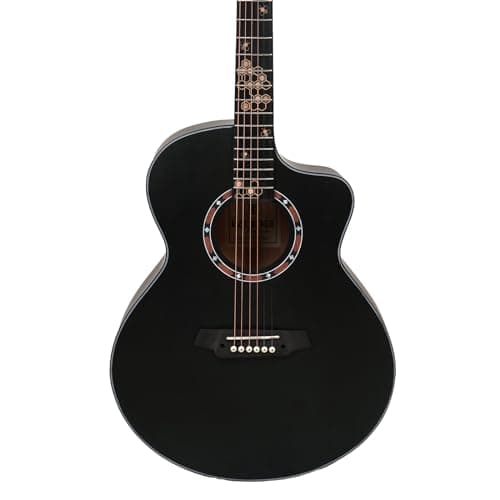 Kadence FR77BK Frontier 40" Acoustic Guitar | Grand Auditorium Cutaway | Special Fret Inlays | Spruce Wood | Comes with Bag | Includes Learning Course | Black 4