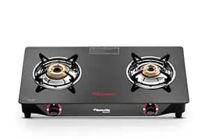 Butterfly Smart 2 Burner Glass Top Gas Stove | Manual Ignition | Scratch Resistant Toughened Glass | Brass Burners | Skid-proof Legs | 1 Year Manufacturer's Warranty | Black