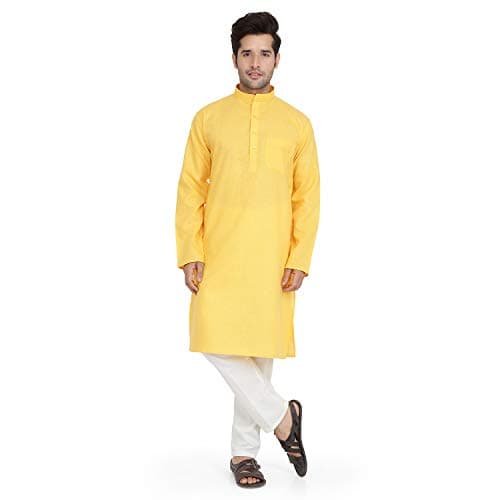 Royal Kurta Men's Pure Cotton Kurta Pyjama Yellow 42 2