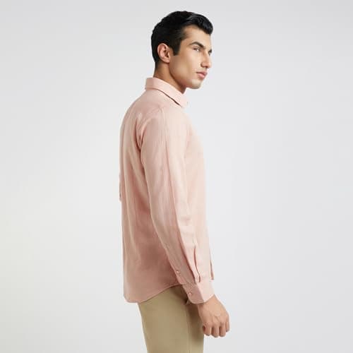 Raymond Men's Slim Fit Cotton Linen Blend Full Sleeve Regular Collar Solid Pattern Light Red Casual Shirt (Size: 40)-RCSQ01838-R2 2