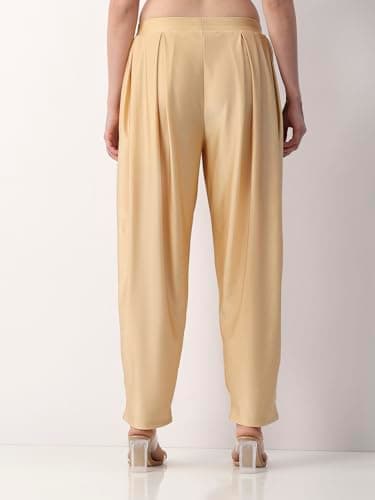 Biba Women Gold Viscose Lycra Straight Solid Palazzos_XXXL 5