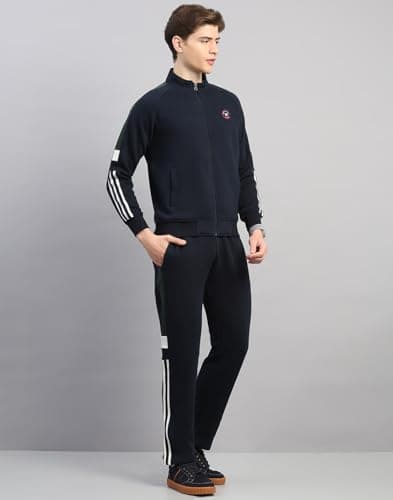 Monte Carlo Men's Regular Fit Solid Round Neck Full Sleeve Tracksuit| Men Track Suit | Stylish Sportswear Set with Jacket and Lower | Activewear Set For Men's Navy Blue M 3