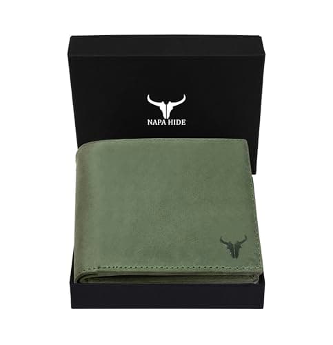 NAPA HIDE Leather Wallet for Men I Handcrafted I Credit/Debit Card Slots I 2 Currency Compartments I 2 Secret Compartments (Green Hunter)