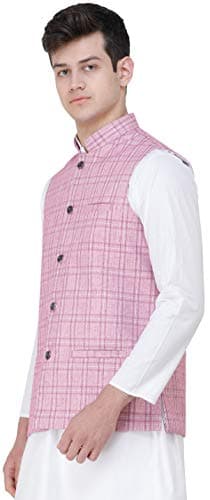 Exotic India Waistcoat with Double Check Pattern and Front Pockets - Color Pastel LavenderGarment Size 42 2