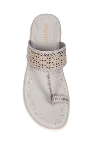 Footart Women's Ethnic Embellished Kolhapuri Fashion Comfort Slip-on Sandal (Gray, UK Footwear Size System, Adult, Women, Numeric, Medium, 3)