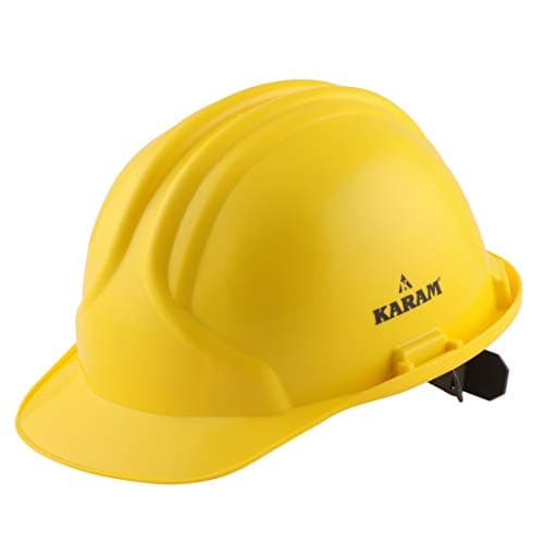 KARAM PN561 Safety Helmet for Men Industrial & Construction Helmet | Sider Adjustment Type with Adjustable Chin Strap | Work Helmet with Side Slot for Attachment |EN Certified | Yellow