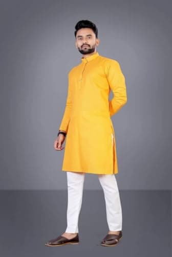 Wannabees Kurta Pajama for Men Set | 100% Cotton | Regular Fit Traditional Ethnic Wear for Festivals, Weddings,Puja, Parties & Occasions (IN, Alpha, XL, Regular, Yelllow) 5