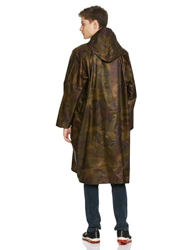 Amazon Brand - Symactive Lightweight Water-Resistant Reusable & Packable Hooded Poncho Rainwear/Raincoat | 100% Polyester With Seam Sealed Hood & Pvc Coating | Unisex (Free Size, Camo), Knee Length 2