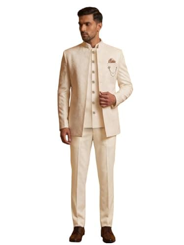 Jompers Cotton Blend Textured Indo-Western Set (White, M)