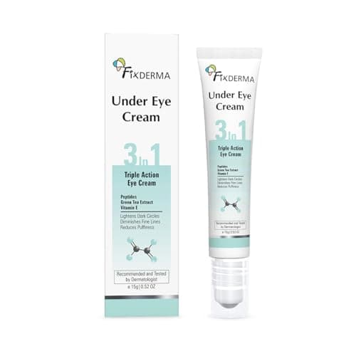 Fixderma Under Eye Cream Roll on with Peptides, Green Tea Extract & Vitamin E | Reduces Dark Circles, Puffiness, Wrinkles & Fine Lines | Triple Action | for Men & Women | 15g
