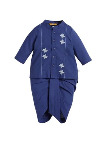 Somersault Embroidered Kurta Dhoti Set for Baby Boy's| Traditional Indian Festive Outfit for Kid's | Cotton Kurta with Matching Dhoti | Comfortable Party & Wedding Dress - Blue 1-18-24 Months