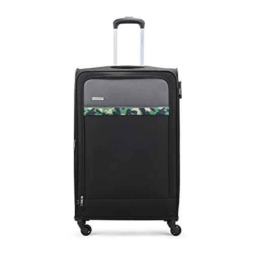 Aristocrat Large Commander 79Cms Premium Polyester with PVC Coating Soft Sided Check-in 4 Wheels Black Spinner Suitcase