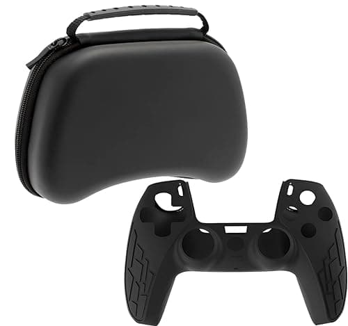 OIVO INDIA Black Controller EVA & Silicone Cover Case PS5 Controller Skin Anti Slip Protective Case Sleeve Compatible for Sony PS5 Controller (Combo of 2 - GC-09 Black + P5CC-06 ZigZagBK)