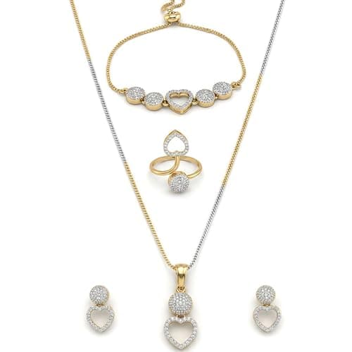 ZENEME Jewellery Set American Diamond Heart Shaped Necklace Set with Earrings, Bracelet and Ring Jewellery for Girls and Women